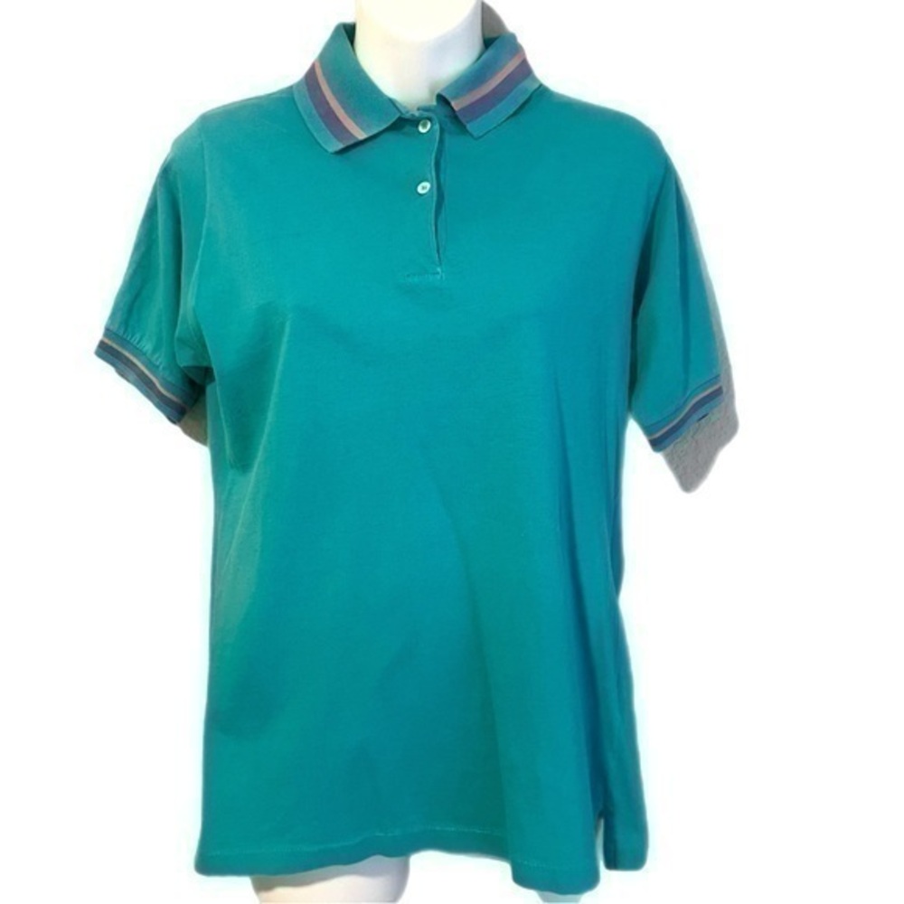 Vintage 80s Teal Collard Polo